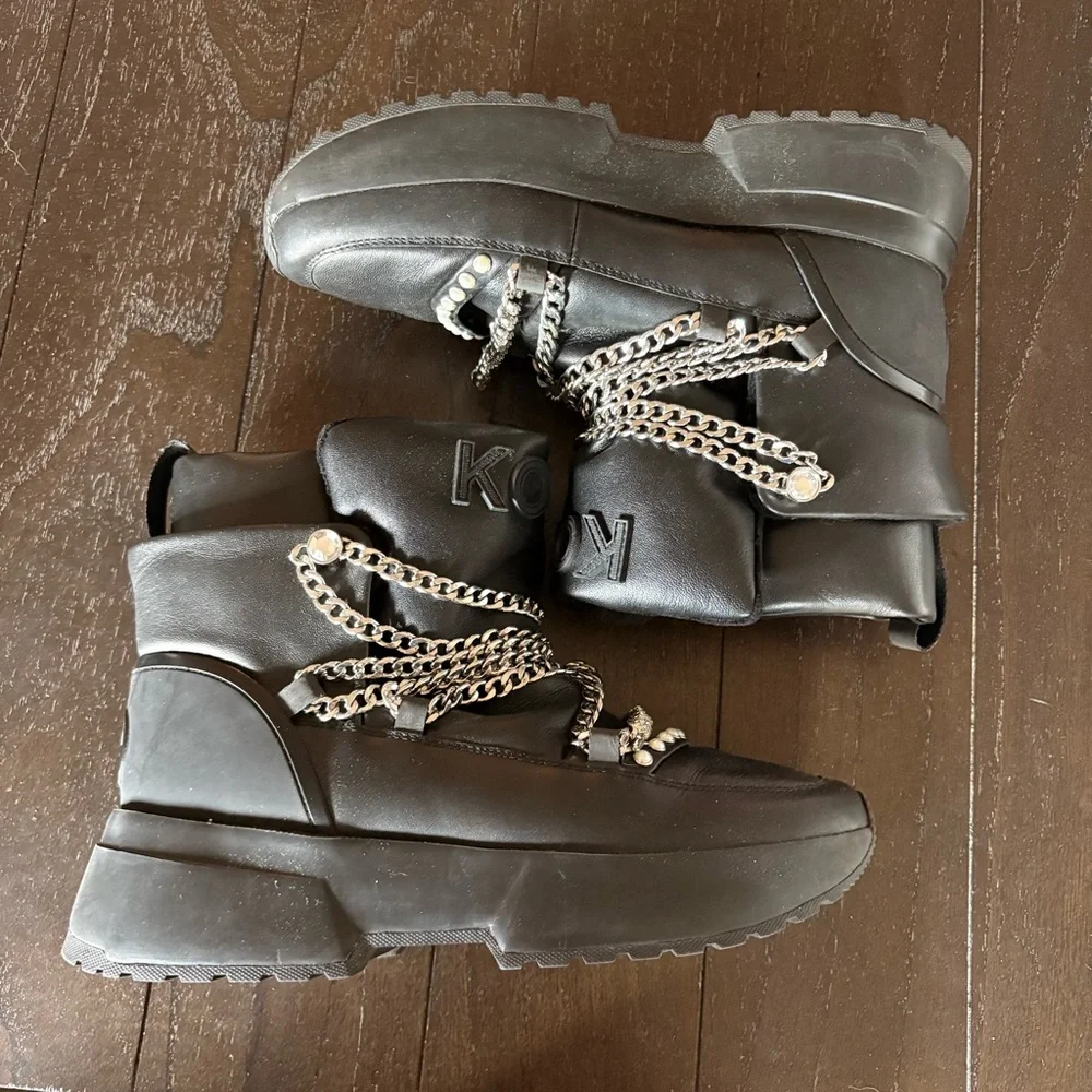 MICHAEL Michael Kors MMK Cassia Leather Boots Chains‎ Warm Women’s Size 8.5